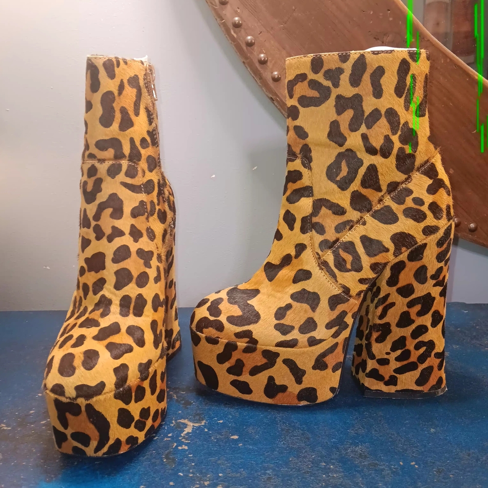 Shellys London Ponyhair Animal Print Platform Boots